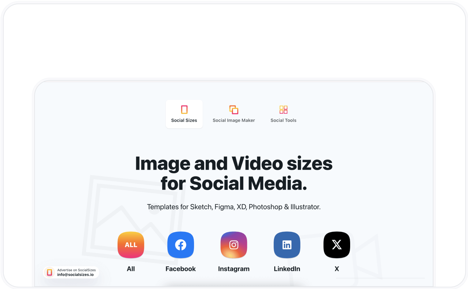 Social sizes landing page
