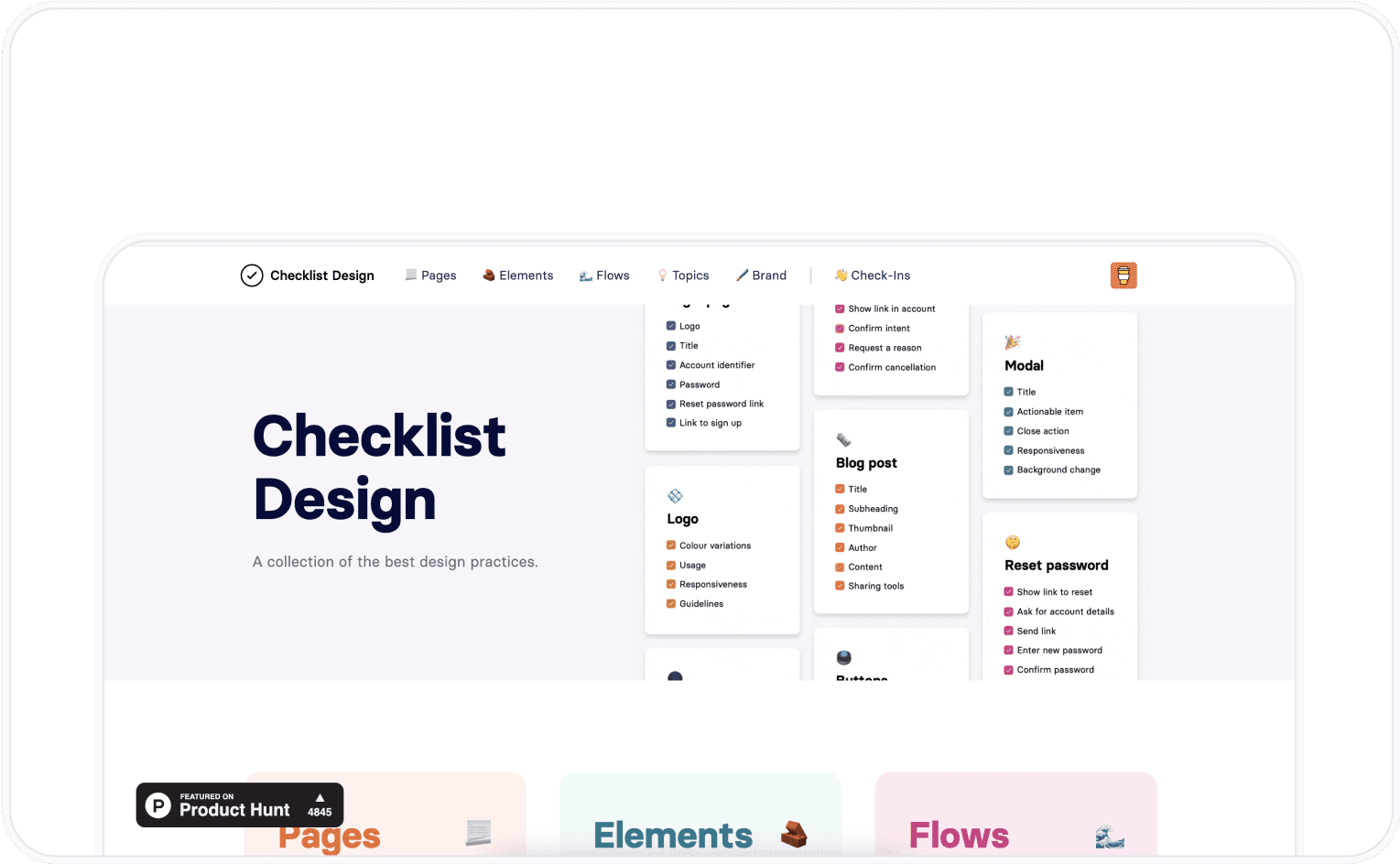 Checklist design landing page